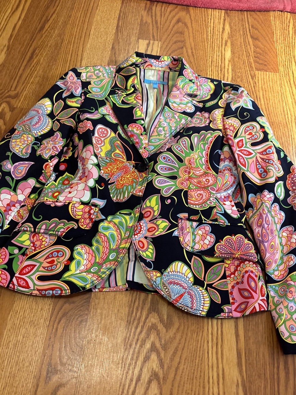 Escada Black Blazer with Vibrant Multi-Color Paisley Print
